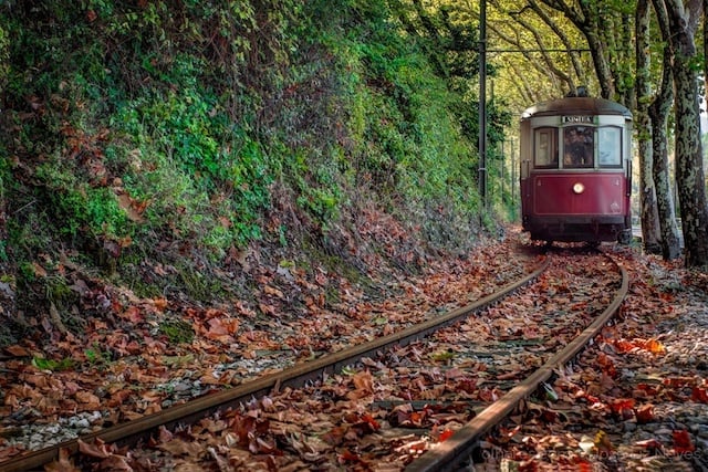 Elétrico de Sintra que vai até à Praia das Maçãs Elétrico de Sintra que vai até à Praia das Maçãs