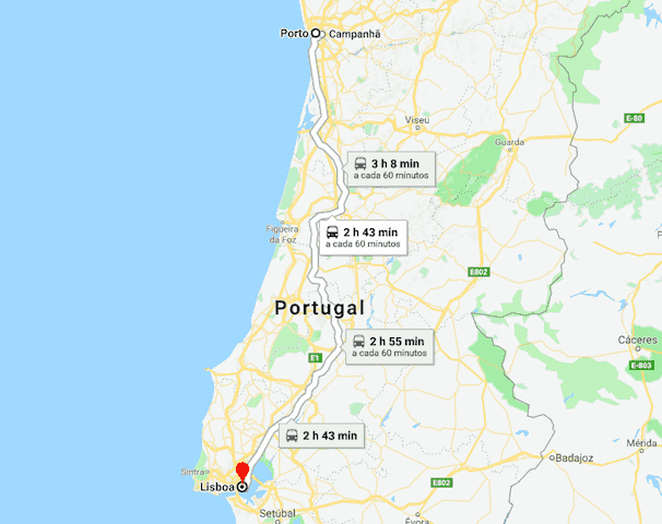 Mapa viagem de trem do Porto a Lisboa Mapa viagem de trem do Porto a Lisboa